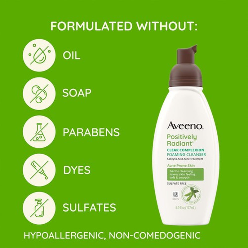 Aveeno Clear Complexion Foaming Daily Cleanser 6 Fl Oz Salicylic Acid Acne Tr...