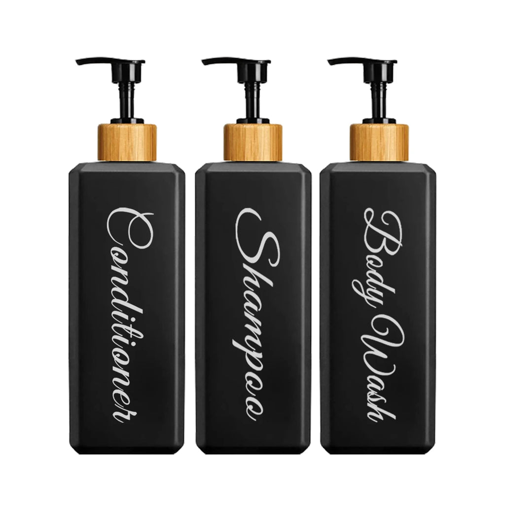 500Ml Bathroom Dispensers Square Shampoo Shower Gel Body Wash Dispensers Refillable Bamboo Pump Bottles Lotion Containers