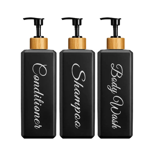 500Ml Bathroom Dispensers Square Shampoo Shower Gel Body Wash Dispensers Refillable Bamboo Pump Bottles Lotion Containers