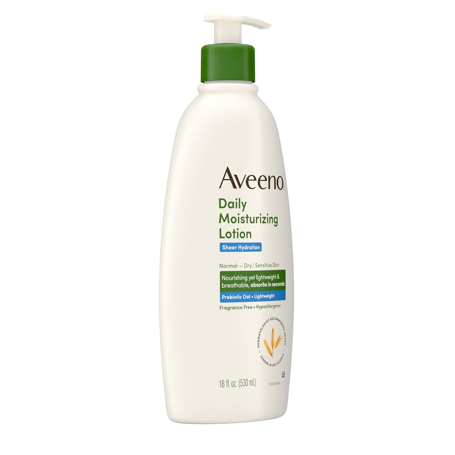Aveeno Sheer Hydration Fragrance-Free Daily Moisturizing Lotion with Prebiotic Oat for Dry Skin, Lightweight, Fast-Absorbing Body Moisturizer Nourishes Skin with 48-Hour Moisture, 18 Fl. Oz
