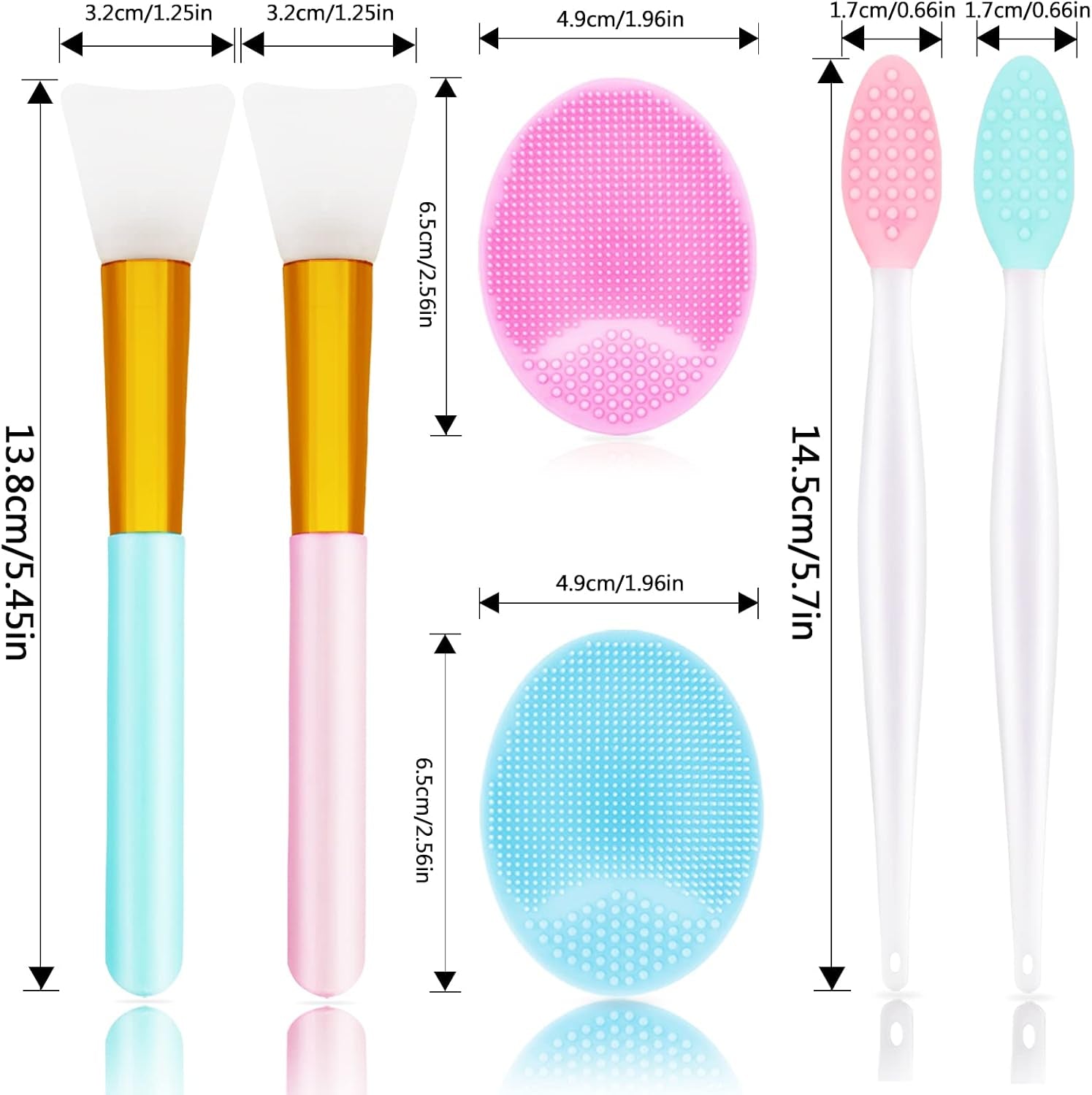 6 PCS Silicone Face Scrubber Brush Set, 2Pcs Lip Scrub Brushes and Face Cleansing Brush Silicone Exfoliator Tool and Facial Applicator for Women Men