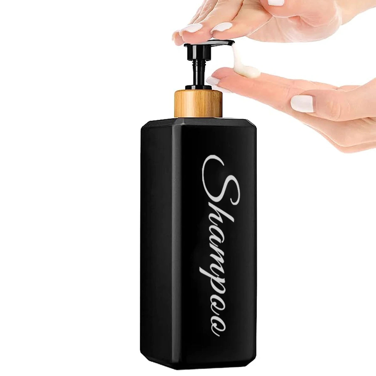 500Ml Bathroom Dispensers Square Shampoo Shower Gel Body Wash Dispensers Refillable Bamboo Pump Bottles Lotion Containers