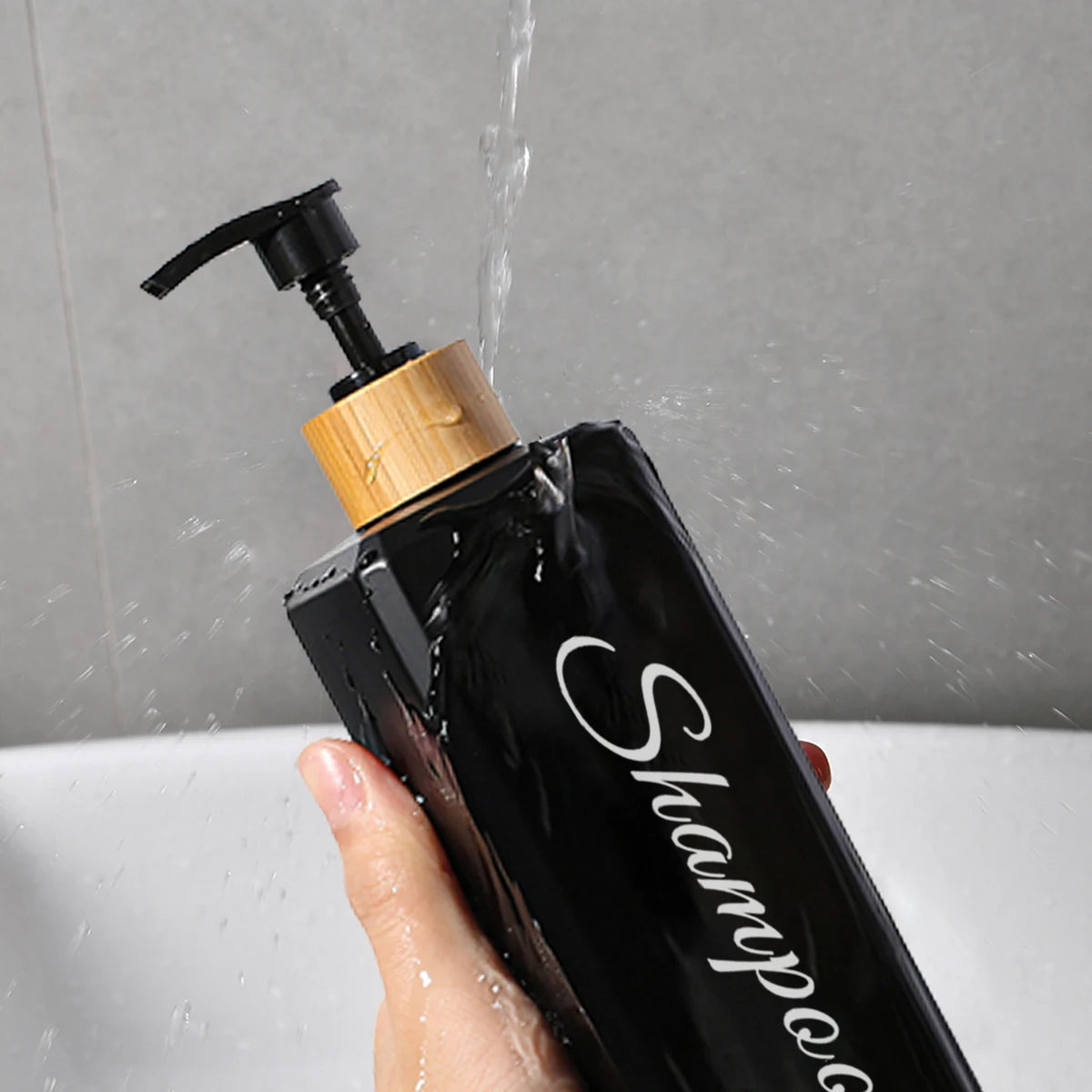500Ml Bathroom Dispensers Square Shampoo Shower Gel Body Wash Dispensers Refillable Bamboo Pump Bottles Lotion Containers