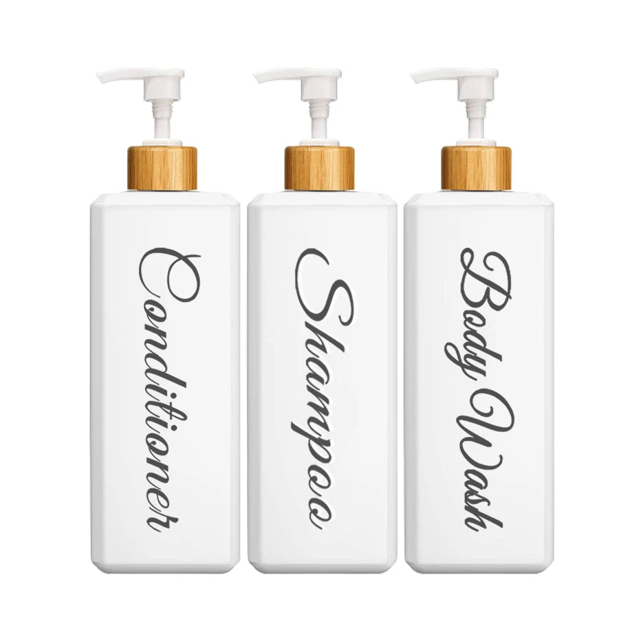 500Ml Bathroom Dispensers Square Shampoo Shower Gel Body Wash Dispensers Refillable Bamboo Pump Bottles Lotion Containers