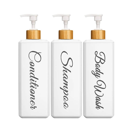 500Ml Bathroom Dispensers Square Shampoo Shower Gel Body Wash Dispensers Refillable Bamboo Pump Bottles Lotion Containers